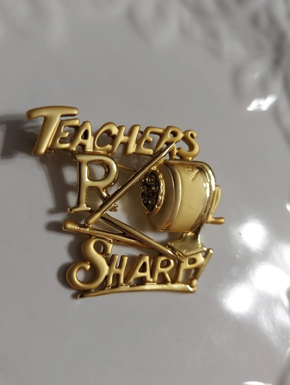 OAJC Vintage Textured Gold Tone/'Teacher's R Sharp' Brooch/Pin